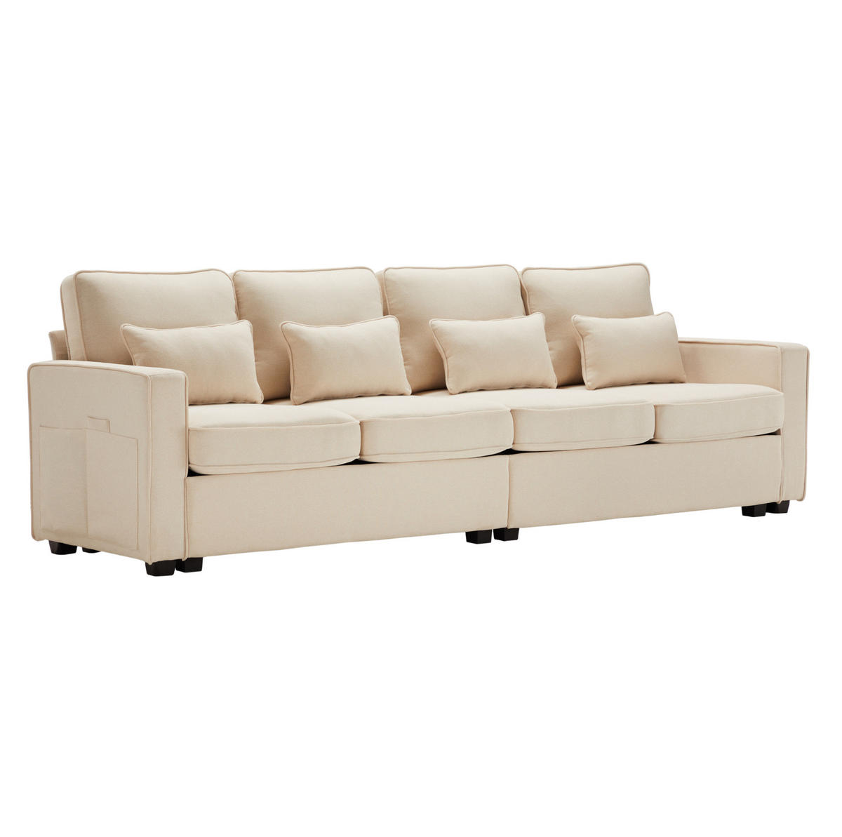 4-SITZER Sofa Leinenstoff mit Armlehnentaschen und 4 Kissen 264/83/87 cm Beige - Beige, Textil (87/264/83cm) - Redom