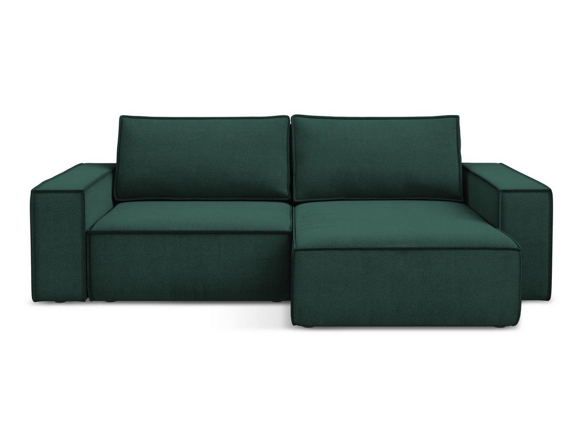 ECKSOFA mit Schlaffunktion Strukturstoff Stoff Grün - Dunkelgrün/Schwarz, Kunststoff/Textil (257/148cm) - Makamii