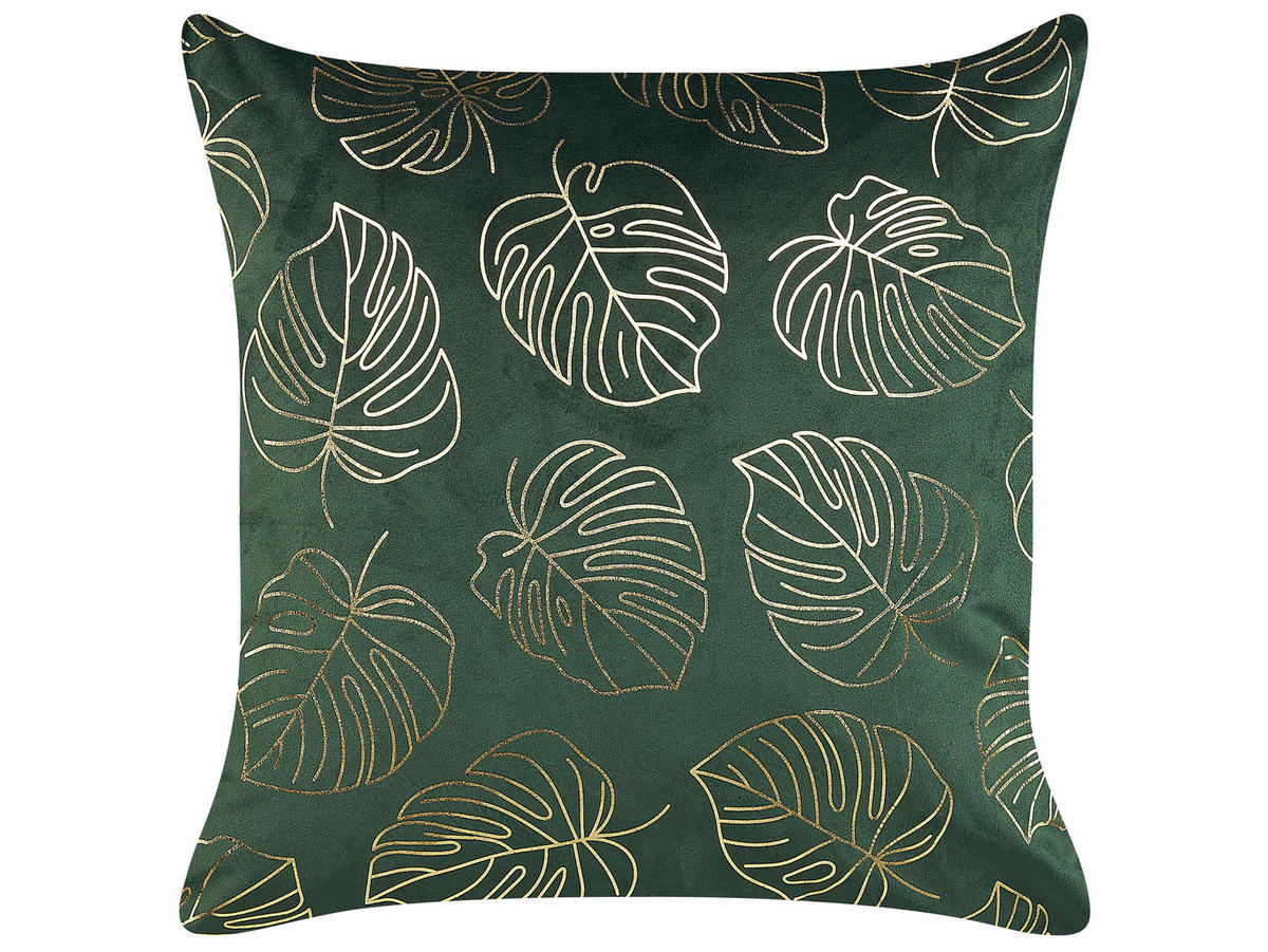 DEKOKISSEN 2er-Set Dunkelgrün 45/45 cm Monstera - Dunkelgrün, Textil (45/45cm) - Beliani