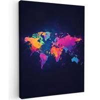 LEINWANDBILD Weltkarte - Bunt - Graffiti 60x80 cm - Multicolor, Textil (60/80cm) - MuchoWow