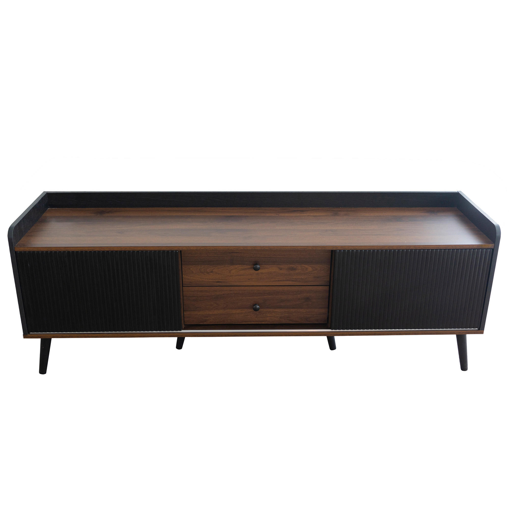 TV Lowboard 2 Schubladen, 2 Schiebetüren, Schwarz Natur - Schwarz, Holz (160/58/40cm)