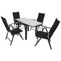 GARTENGARNITUR Ashford - 5-teilig (4x Klappsessel, Aluminium dunkelgrau + Textilgewebe gepolstert schwarz) - Schwarz, Metall - TPFGarden