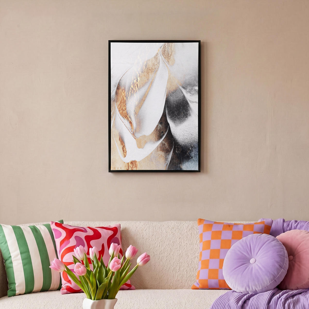 LEINWAND Bilder mit Rahmen - Luxus - Abstrakt - Gold - Weiß - 40x60 - Goldfarben, Textil (40/60cm) - MuchoWow