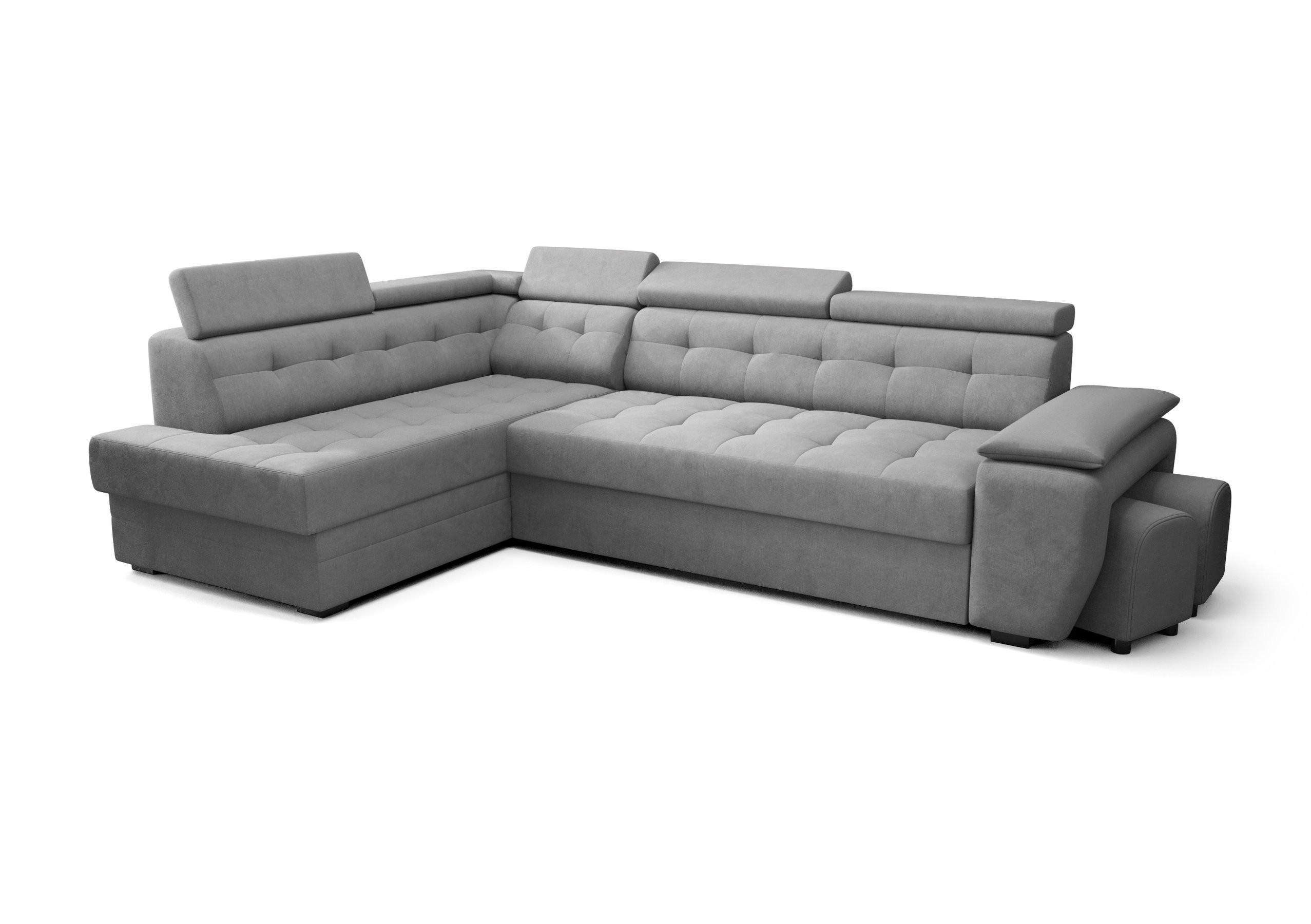ECKSOFA KONGO RBN15, Eckcouch in L-Form mit Schlaffunktion, Farbe: Grau, Velourstoff, Ottomane Links - Grau, Textil (277/180cm) - O-Sofa