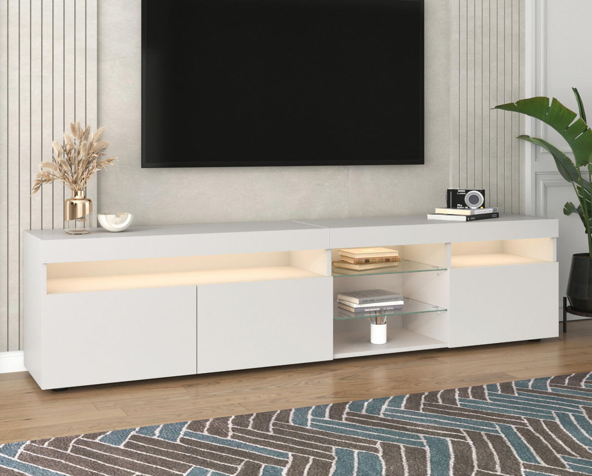 TV-LOWBOARD 180/35/48 cm mit LED-Beleuchtung und 3 Türen - Weiß, Holzwerkstoff (180/48/35cm) - BEAOK