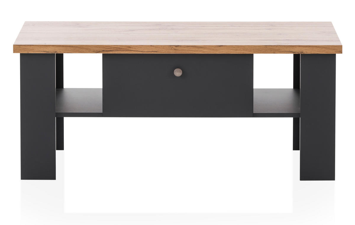 COUCHTISCH grau, Eiche Wotan, Landhaus 110 x 70 cm, Beistelltisch mit Soft-Close - Silberfarben/Eiche Wotan, Holzwerkstoff/Kunststoff (110/70/45cm) - Furn.Design