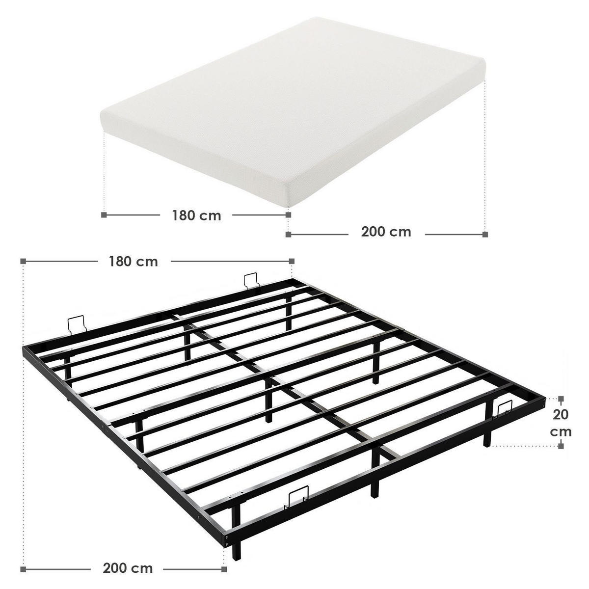 METALLBETT Palamos 180x200 cm mit LED und Matratze - Schwarz, Metall (180/200cm) - Juskys