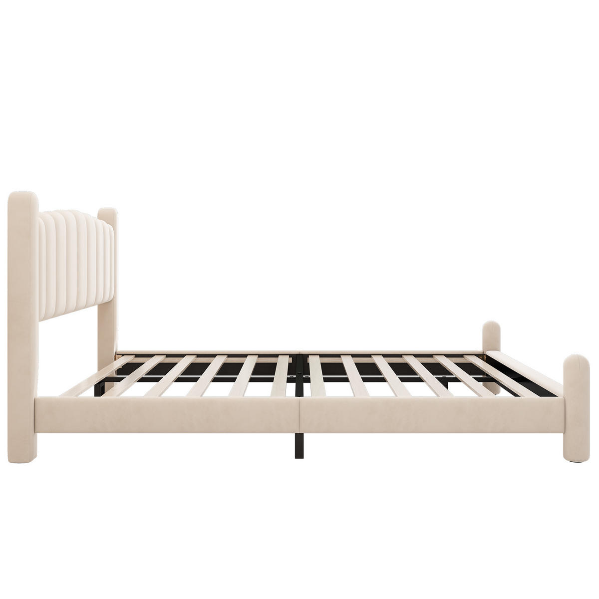 POLSTERBETT 180x200 Lattenrost Kopfteil Samt Beige Zylindrische Beine - Beige, Textil (180/200cm) - FLIEKS