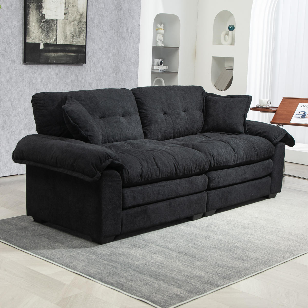 2-SITZER Sofa Chenille mit tiefem Sitz, Memory-Schaum 213,4/90,1/87,6 cm Schwarz - Schwarz, Textil (90.1/87.6/213.4cm) - Redom