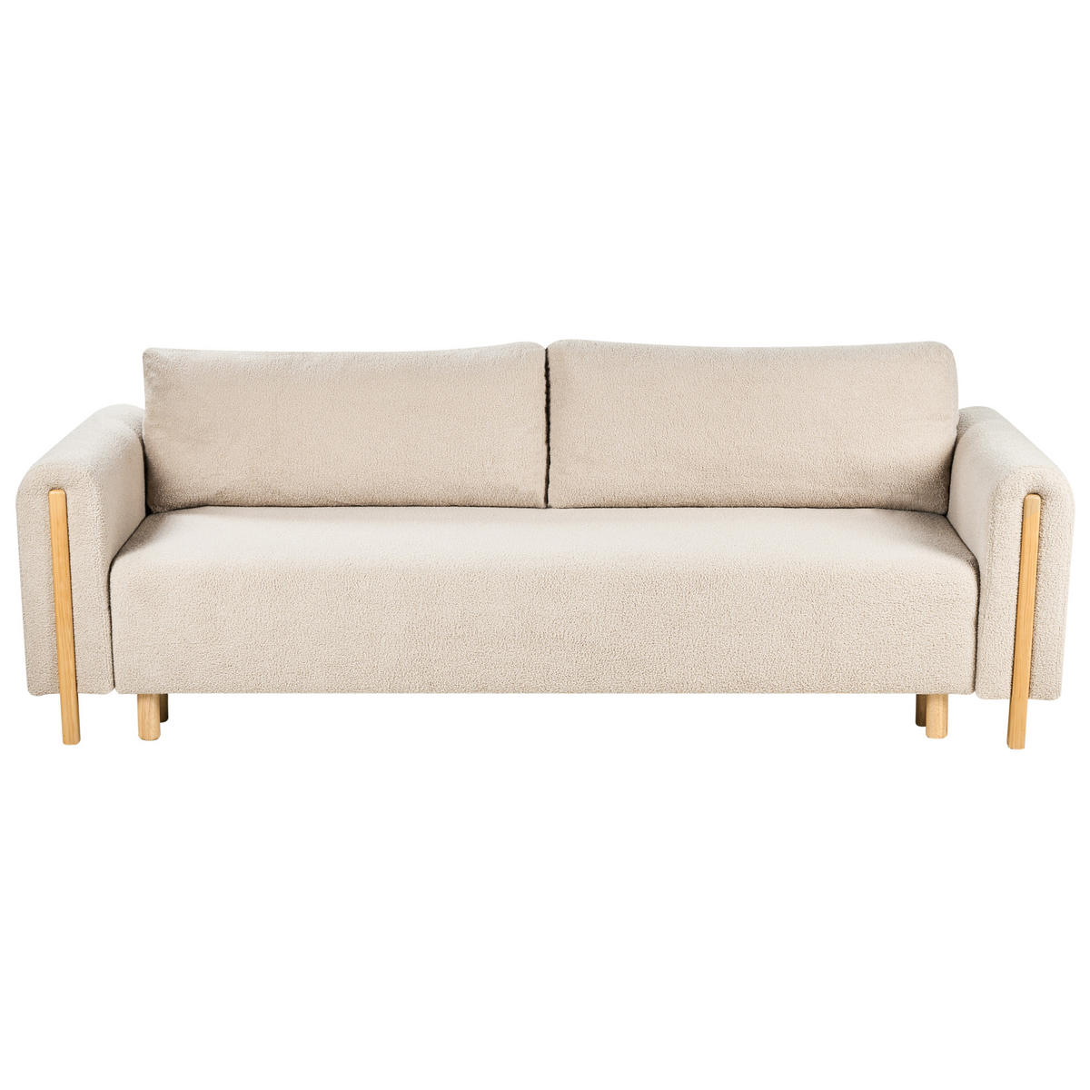 ROZKLÁDACÍ POHOVKA 3-místná Bouclé Světle béžová s úložným prostorem Kvam - světle hnědá, textil (242/85/99cm) - Beliani