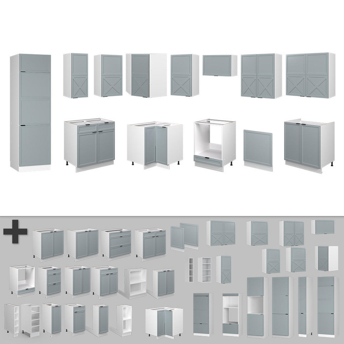 ECKKÜCHE Fame-Line Hellblau-grau/Weiß 227 x 60 cm ohne AP - Weiß/Hellblau, Holzwerkstoff (287/81.6/46cm) - Vicco