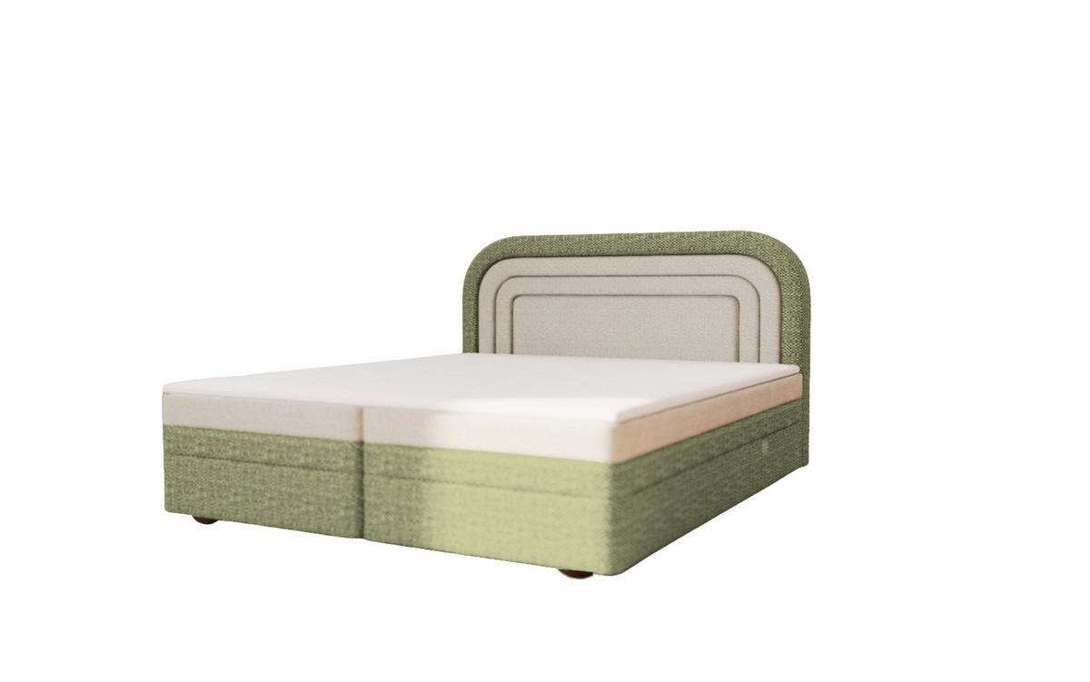 KONTINENTALBETT - Boxspringbett Nest 160x200 - Grün - Aragon 35 + Aragon 01 - Kieferfarben/Grün, Holzwerkstoff/Textil (160/200cm) - Möblo
