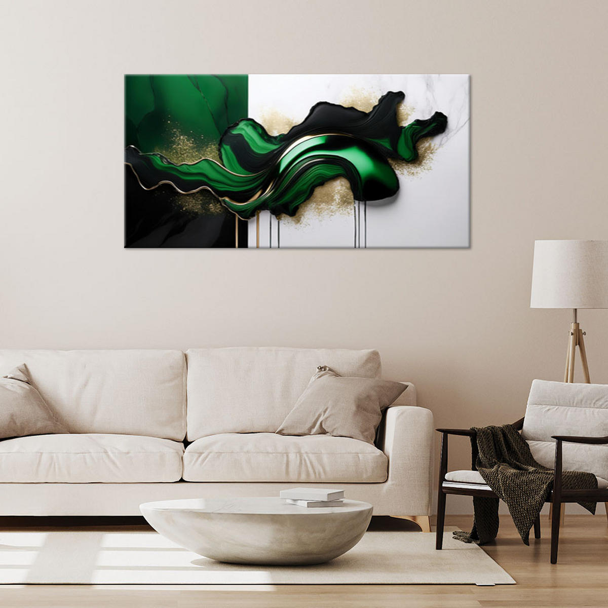 LEINWANDBILD Grüne moderne Abstraktion mit Gold 120x60cm - Grün, Textil (120/60cm) - Feeby