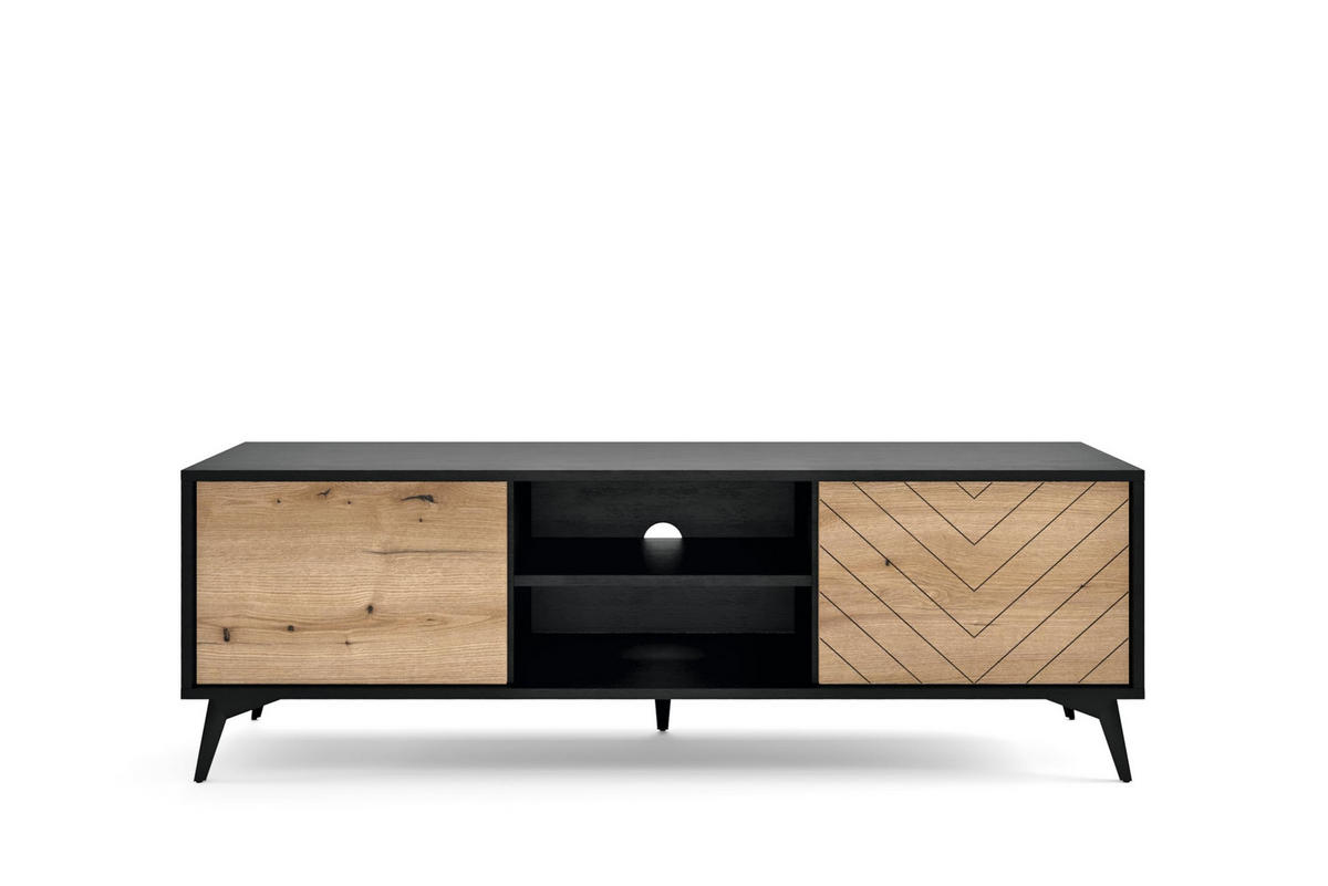 TV-SCHRANK Amond 154x50x39 cm - Lowboard mit Stauraum - Tv Ständer aus Laminierter Spanplatte - Schwarz - Schwarz, Holzwerkstoff (144/48/37cm) - Chilly