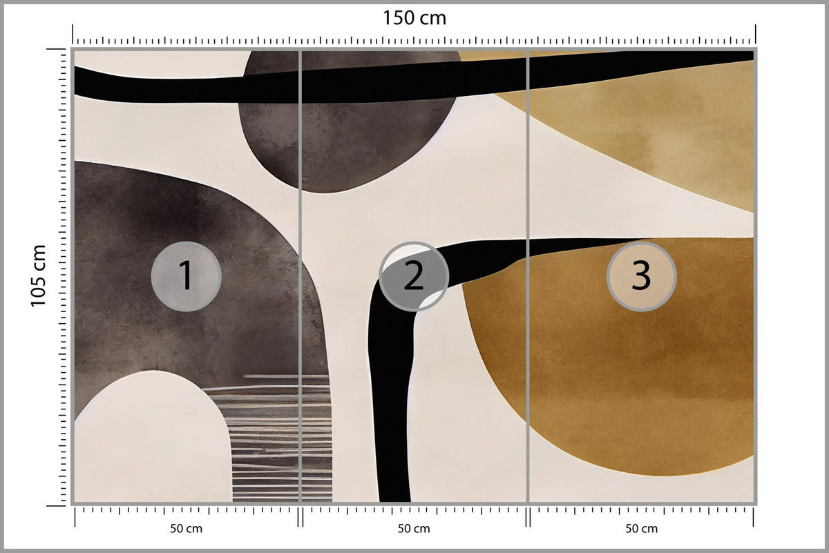 FOTOTAPETE für Wohnzimmer Retro Geometrische Formen Vintage 150x105 - Beige/Schwarz, Papier (150/105cm) - Muralo