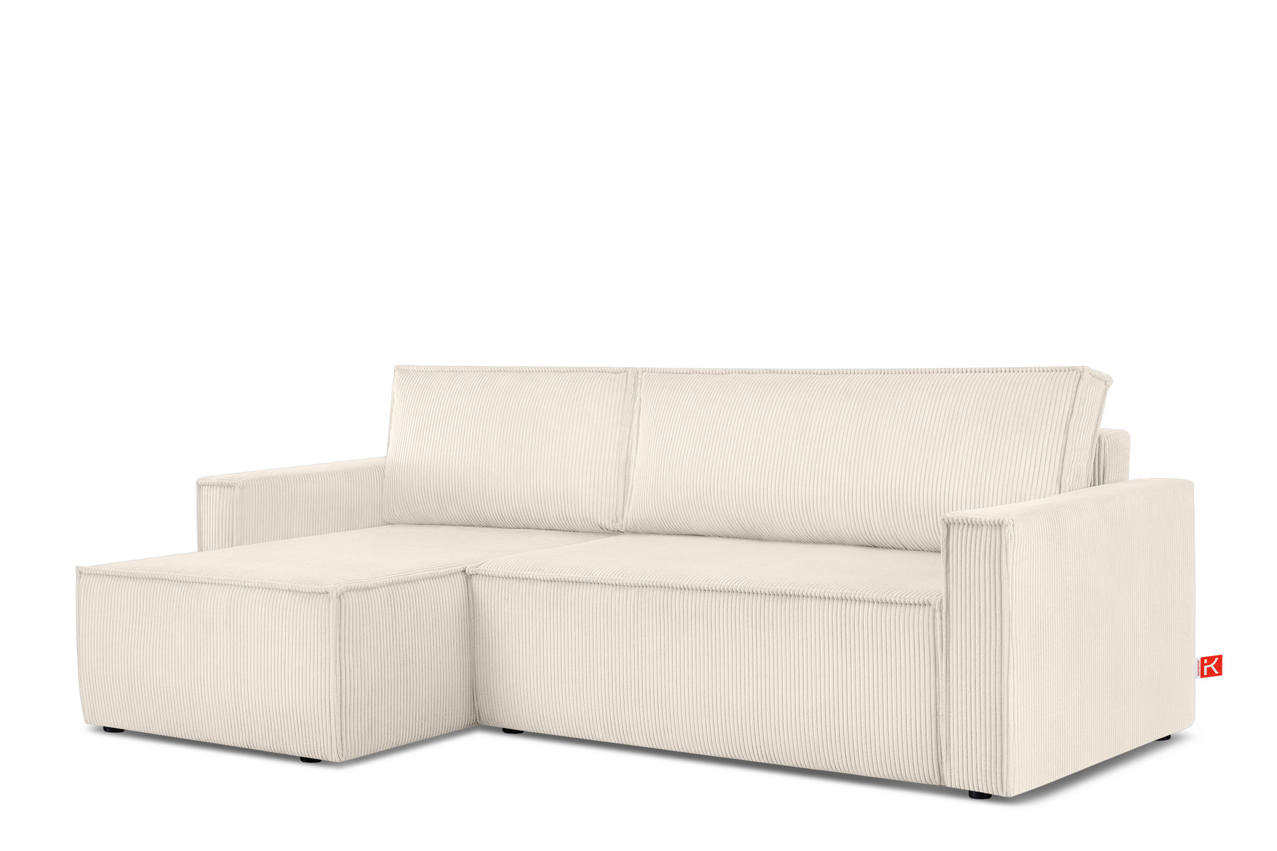 ECKSOFA-LINKS/RECHTS NAPI Schlaffunktion mit Cordbezug, beige - Ecru/Schwarz, Textil (246/148cm) - KONSIMO®