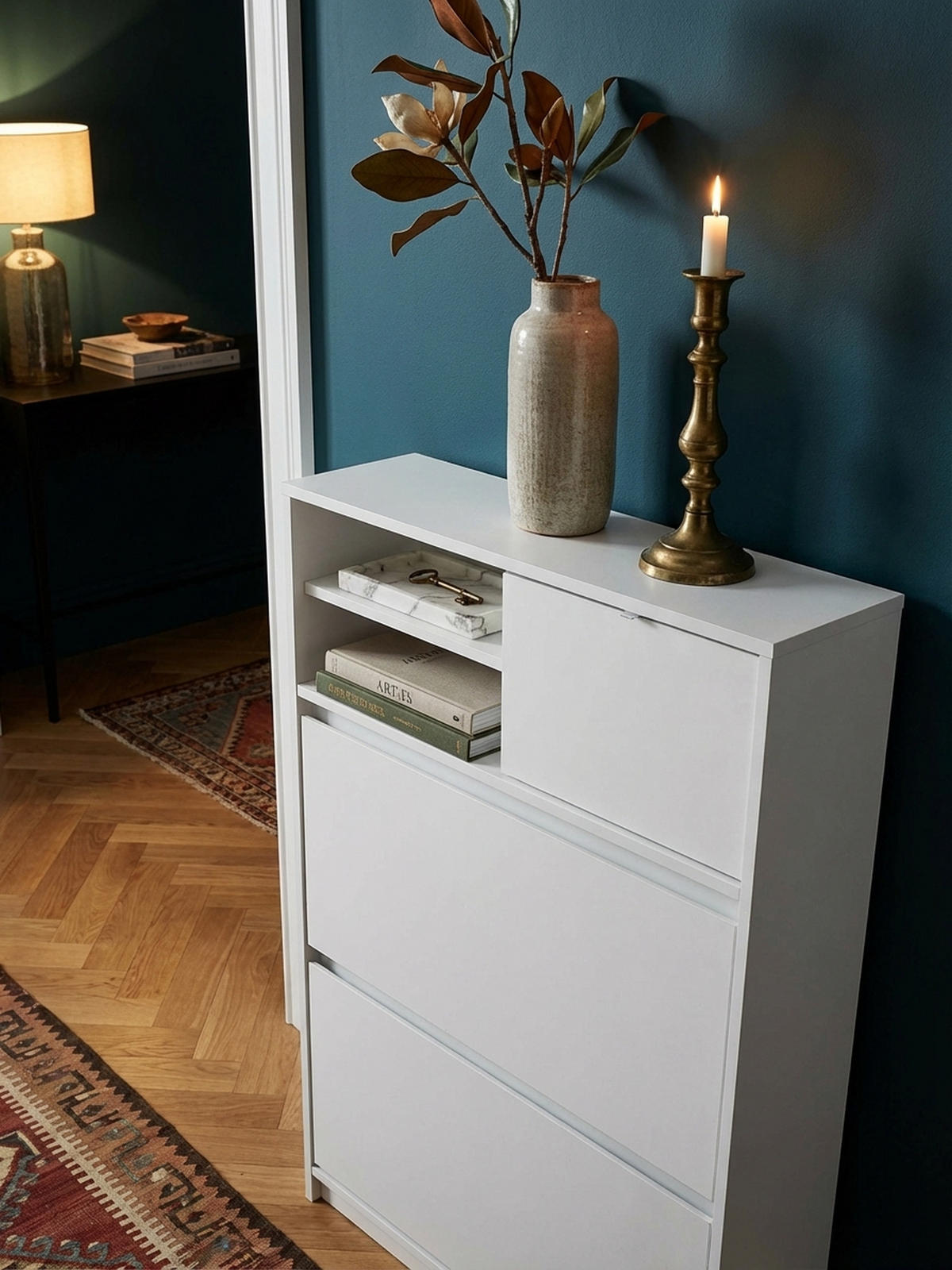 SCHUHSCHRANK – Weiß, 71x110x24 cm, Schuhkipper geschlossen, mit Ablage - Weiß, Metall (71/110/24cm) - KADIMA DESIGN