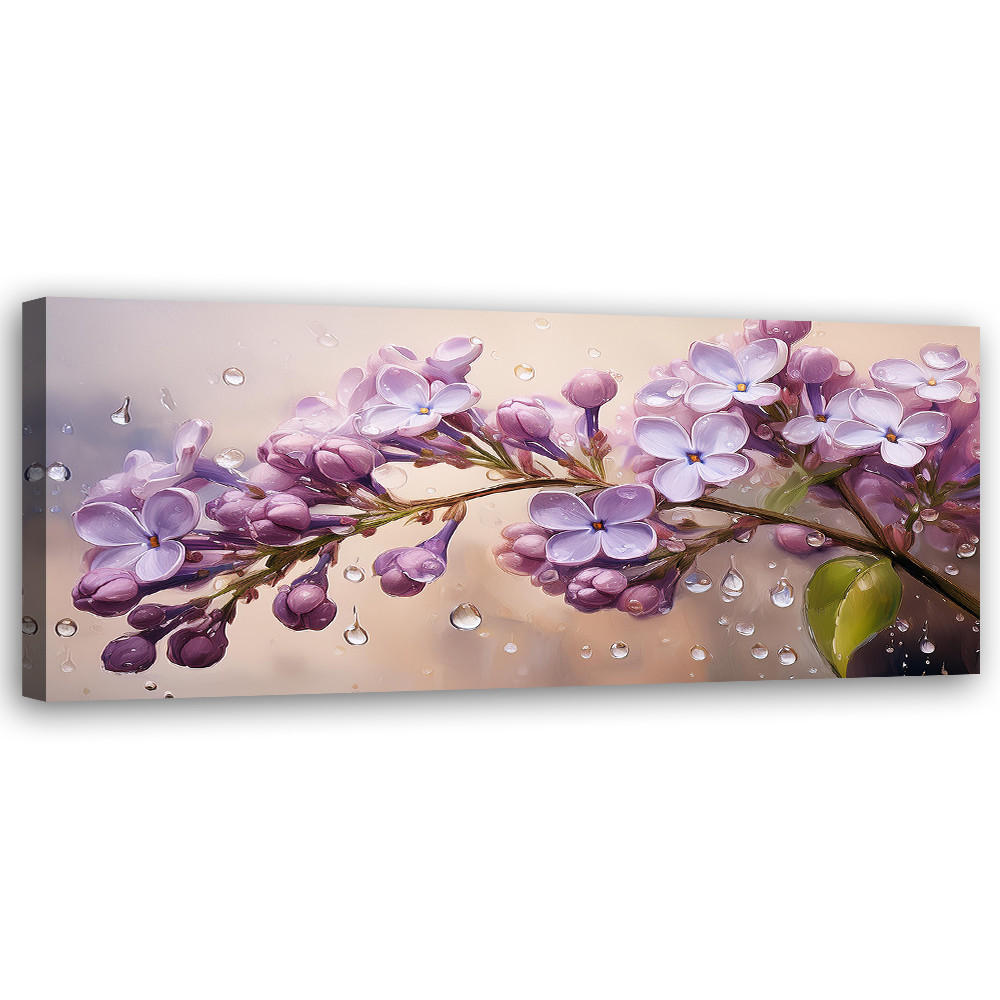 WANDBILD blühende fliederblüten tautropfen - Lila, Textil (90/30cm) - Feeby