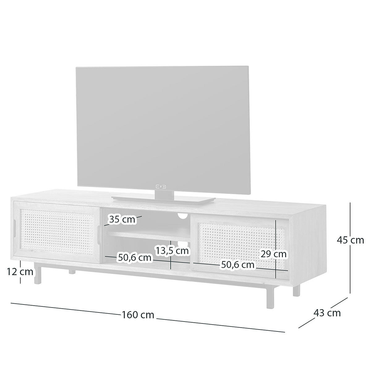 TV-LOWBOARD - Mango massiv / Wiener Geflecht - Beige/Schwarz, Holz (160/45/43cm) - home24