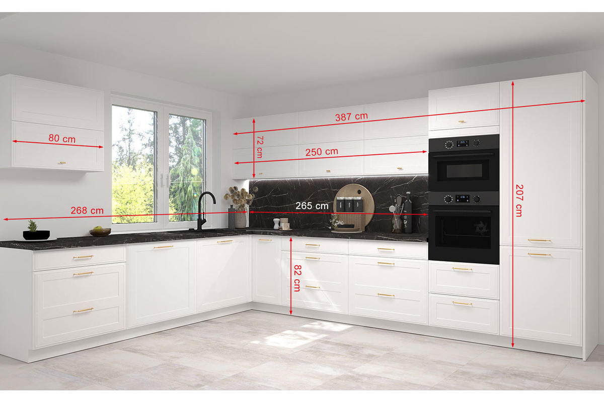 WINKELKÜCHE Salo weiß matt / weiß supermatt 387 / 268 / 207cm 12-teilig - Weiß, Holzwerkstoff/Metall (387/207/268cm) - Feldmann-Wohnen