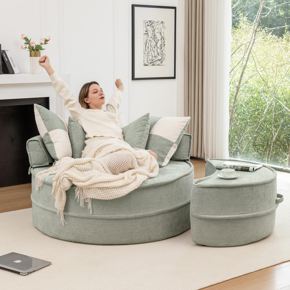 ECKSOFA 163/121/66 cm Mintgrün mit Fußbank - Mintgrün, Textil (163/121cm) - Oxeza