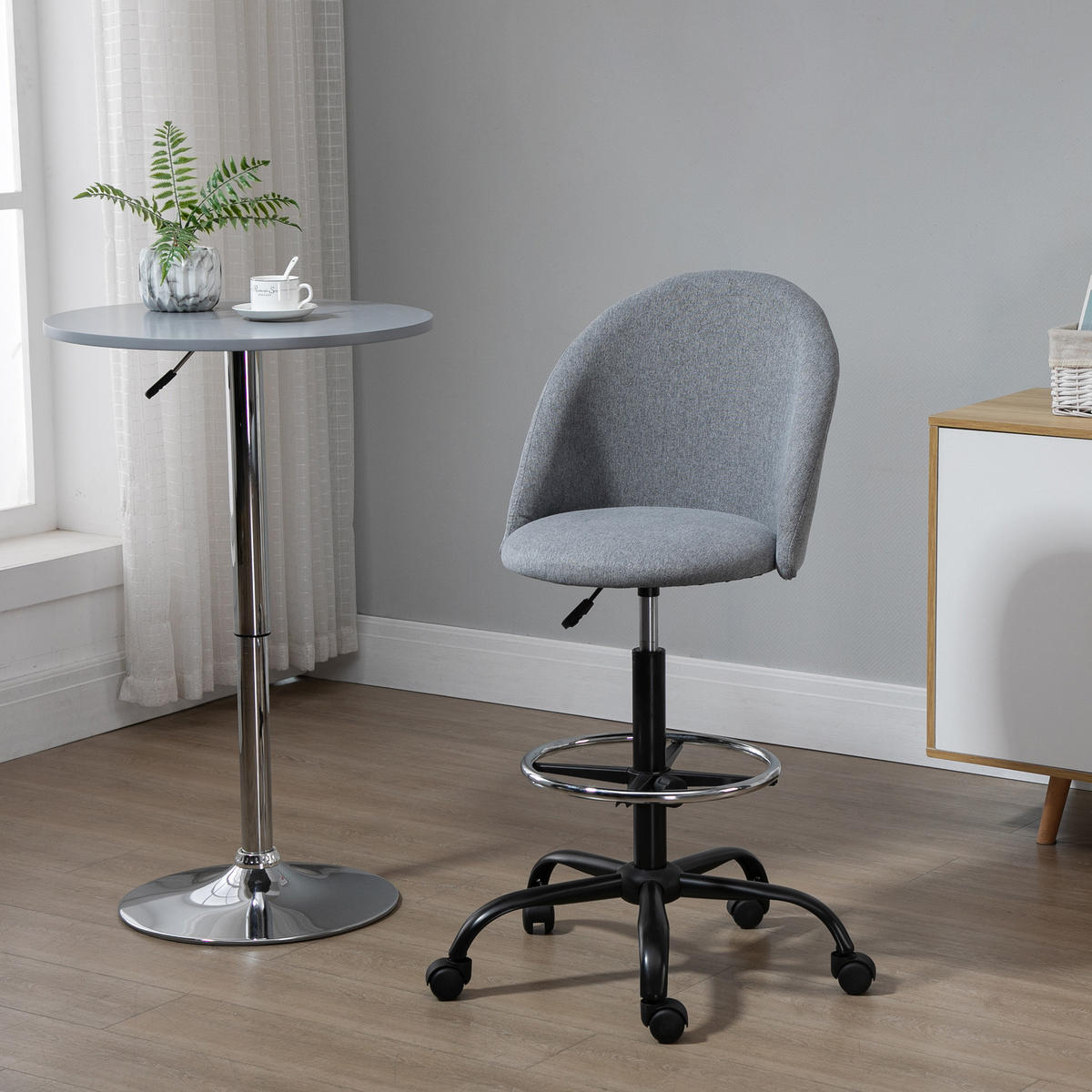 BÜROHOCKER DE-11652 höhenverstellbar 360° drehbar Grau - Grau, Textil (60/125/48cm) - ComfortXL
