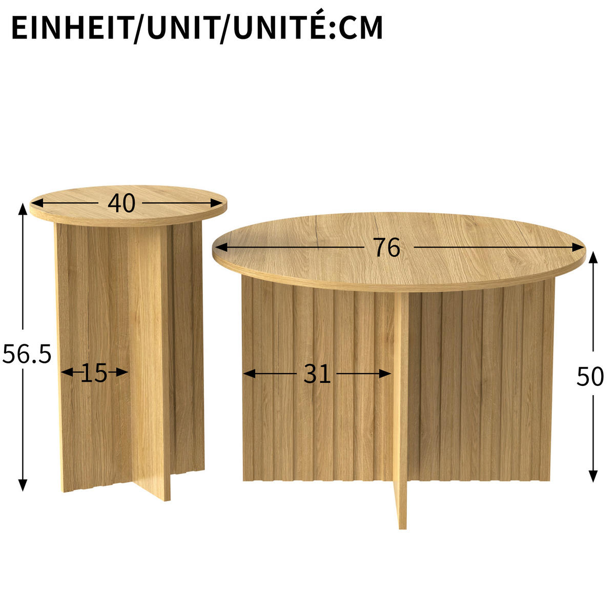 COUCHTISCH 76 cm 2er-Set natur in skandinavischem Design - Naturfarben, Holzwerkstoff (76/76/50cm) - OKWISH