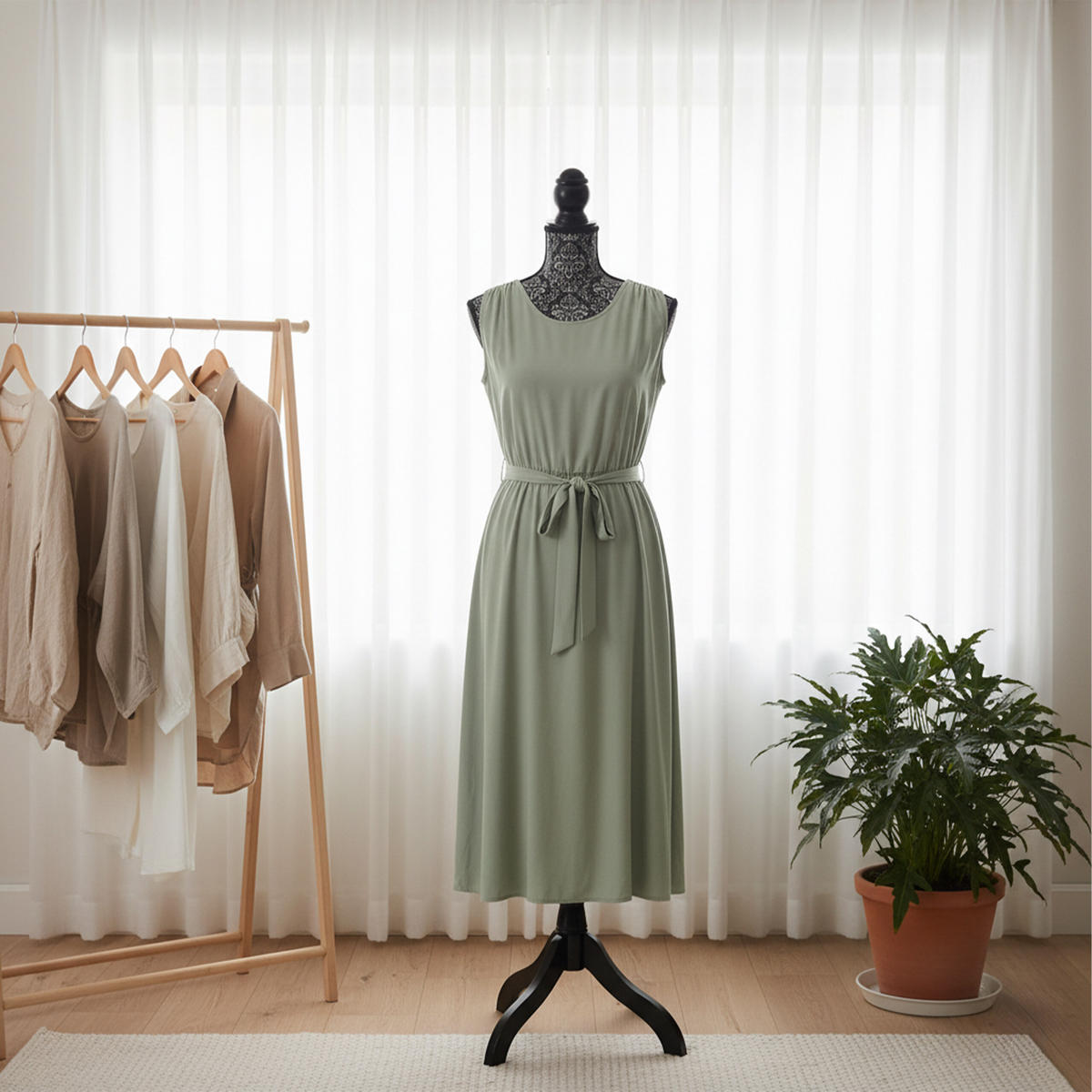 MANEKÝNKA - čierna, drevo/textil (41/167/34cm) - Relaxdays