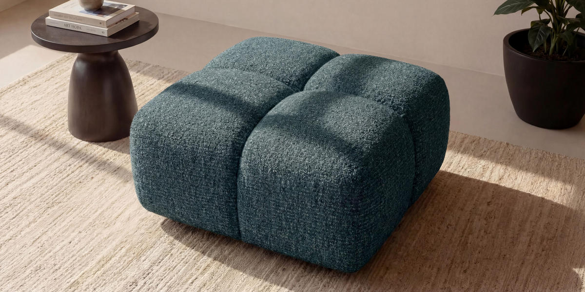 HOCKER, Pouf, Chenille Stoff Puente, Petrol, Averro - Petrol, Holz (88/42/88cm) - Kaiser Möbel