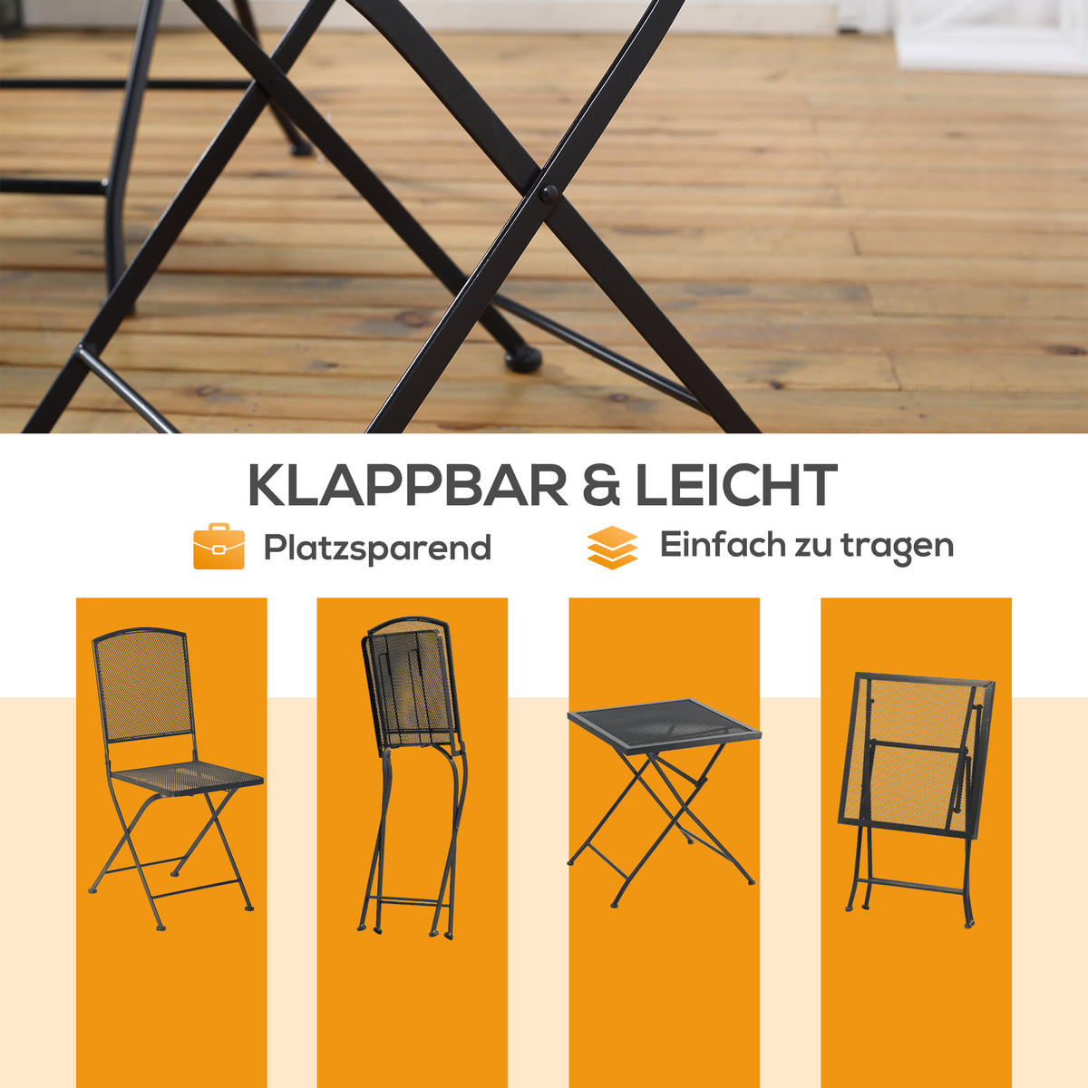 SITZGRUPPE, Metall, Grau - Grau, Metall - Outsunny