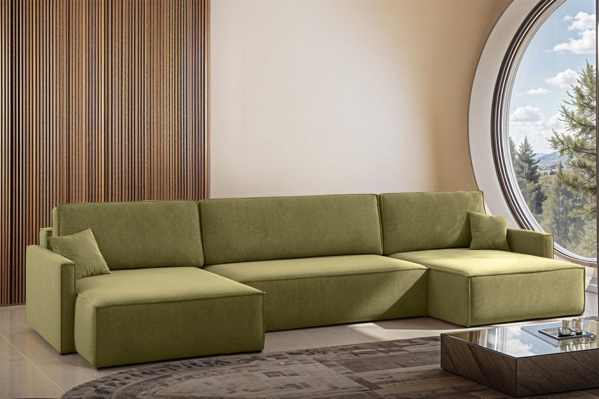 WOHNLANDSCHAFT Louis Salvador - Grün, Holzwerkstoff/Textil (348/83/142cm) - Fun Möbel