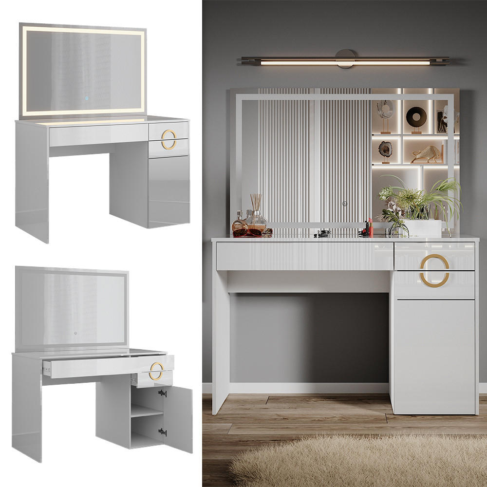 SCHMINKTISCH Adela Weiß 115 cm mit LED-Spiegel - Weiß, Holzwerkstoff (115/76.4/55cm) - Vicco