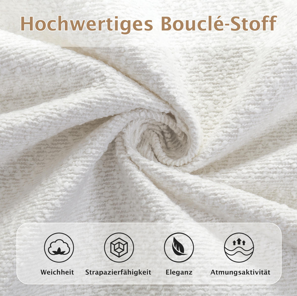 BETT mit Lattenrost Bouclé Beige - Beige, Metall (180/200cm) - Meubliv