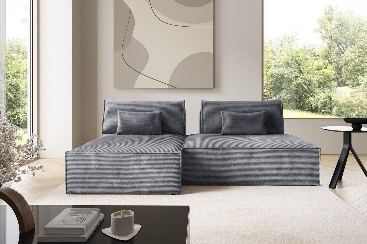 ECKSOFA mit Schlaffunktion Grau - Hellgrau, Textil (236/148cm) - Furnisell