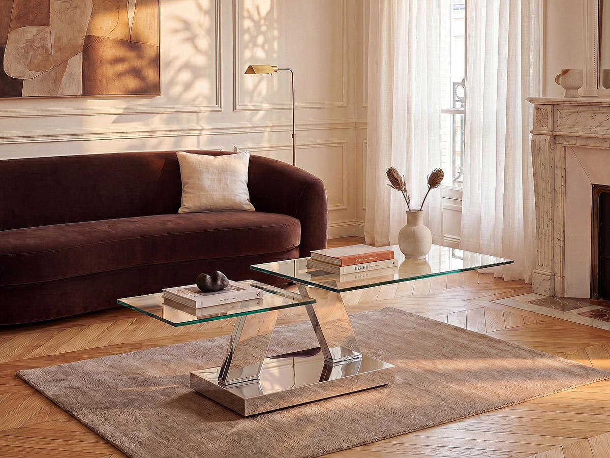 COUCHTISCH - 95 cm, 155 cm x 60 cm - glas - transparent, silberfarben Oyrus - Transparent/Silberfarben, Glas (60/95/43cm) - Vente-Unique