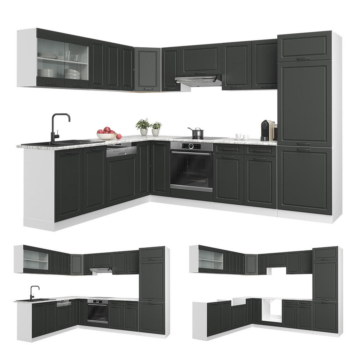 ECKKÜCHE R-Line Anthrazit Landhaus/Weiß 227 x 287 cm ohne AP - Dunkelgrau/Weiß, Holzwerkstoff (287/81.6/46cm) - Vicco