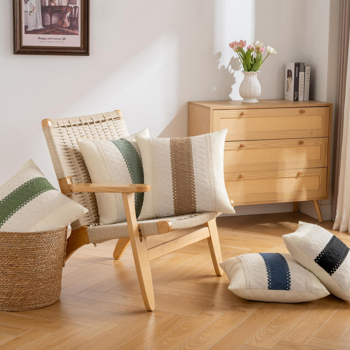 KISSENBEZUG – Füllung nicht enthalten – weiß und grün – 45 x 45 cm – 2er-Set - Weiß, Textil (45/45cm)