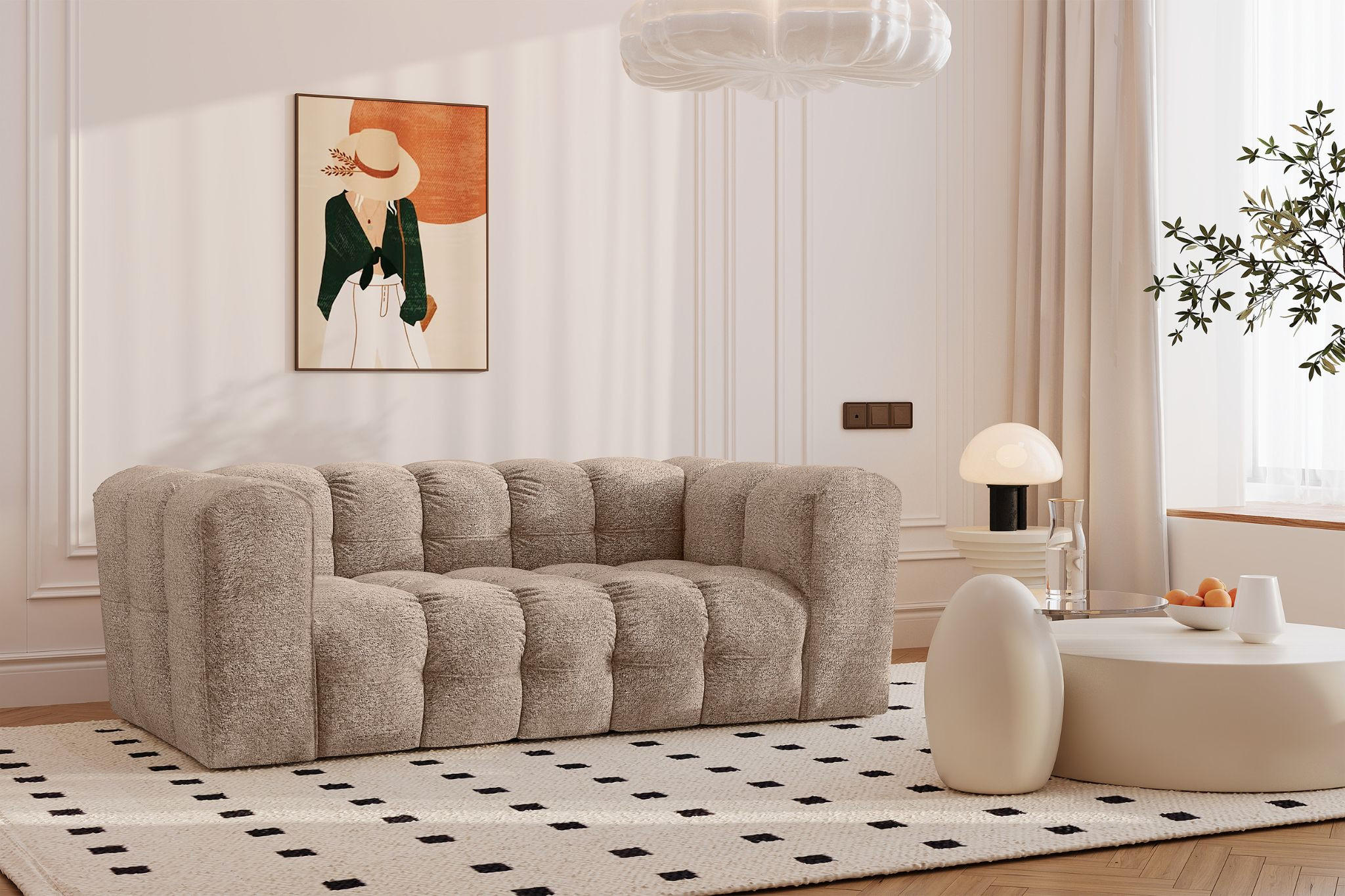 SOFA 2-Sitzer, Komfort, BALOO, stoff Schenille & Bouclé, Dunkelbeige - Taupe, Holz (196/75/106cm) - Kaiser Möbel