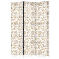 PARAVENT Akustik 3-tlg 135x172 cm Chrysanthemen und Schmetterlinge - Beige, Holz/Textil (135/172/3cm) - Muralo