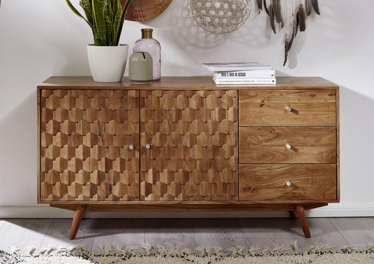 SIDEBOARD Akazie 145x42x75 natur lackiert MOSAYK #106 - Braun, Holz (145/75/42cm) - Massivmoebel24