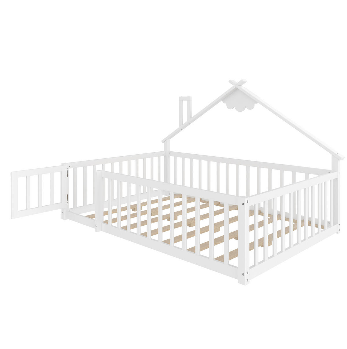 KINDERBETT 140/190 cm im Hausdesign mit Schutzgeländer und Verschluss, MDF, Weiß - Weiß, Holzwerkstoff (140/190cm) - Redom