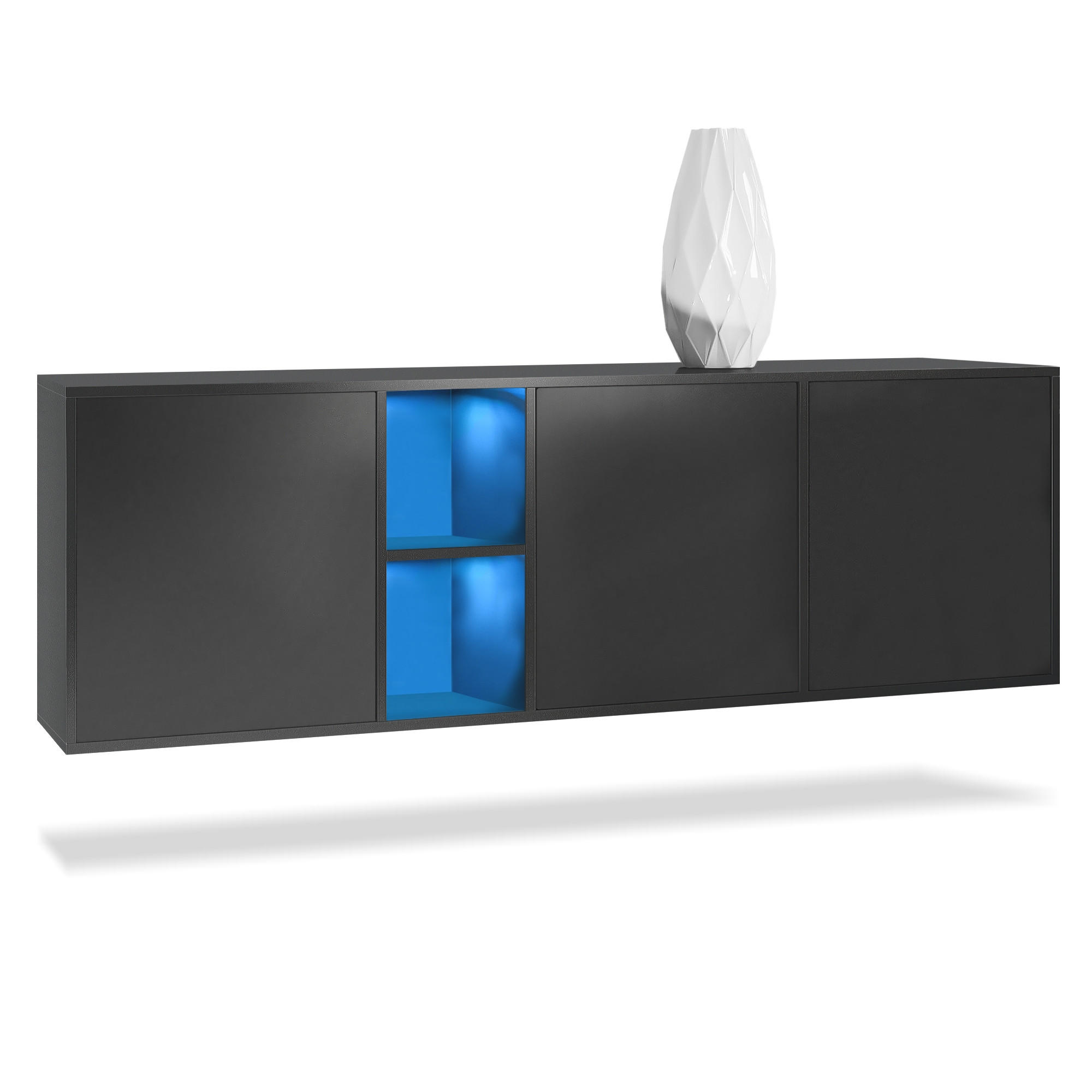 Vladon Sideboard Schwarz 182x53x35 cm
