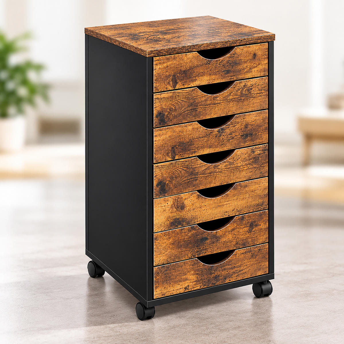 ROLLCONTAINER Industrial-Schwarz 7 Schubladen - Multicolor, Holzwerkstoff/Kunststoff (45/69/40cm) - Relaxdays