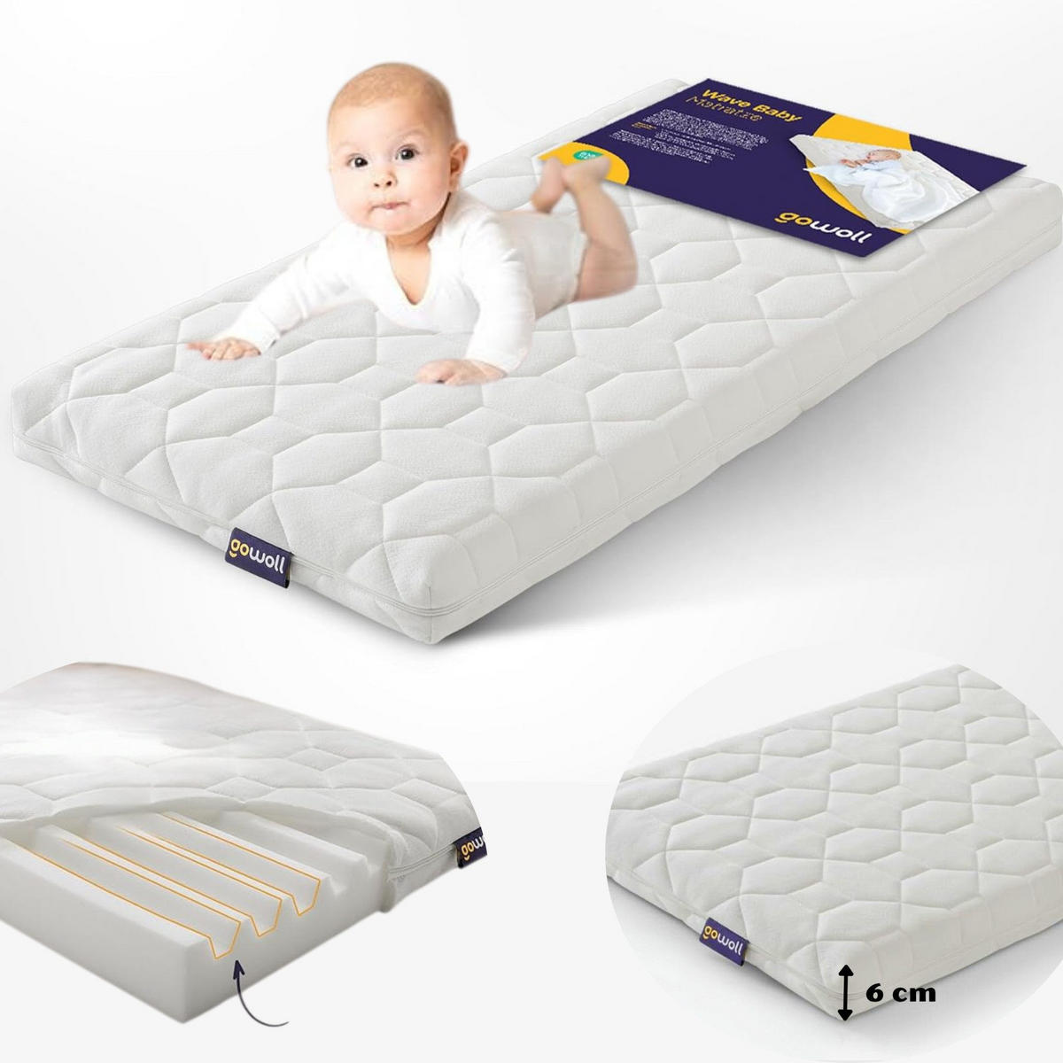 BABYMATRATZE für Babys und Kinder Wave Baby 70x160 - Weiß, Textil (70/160cm) - Gowoll