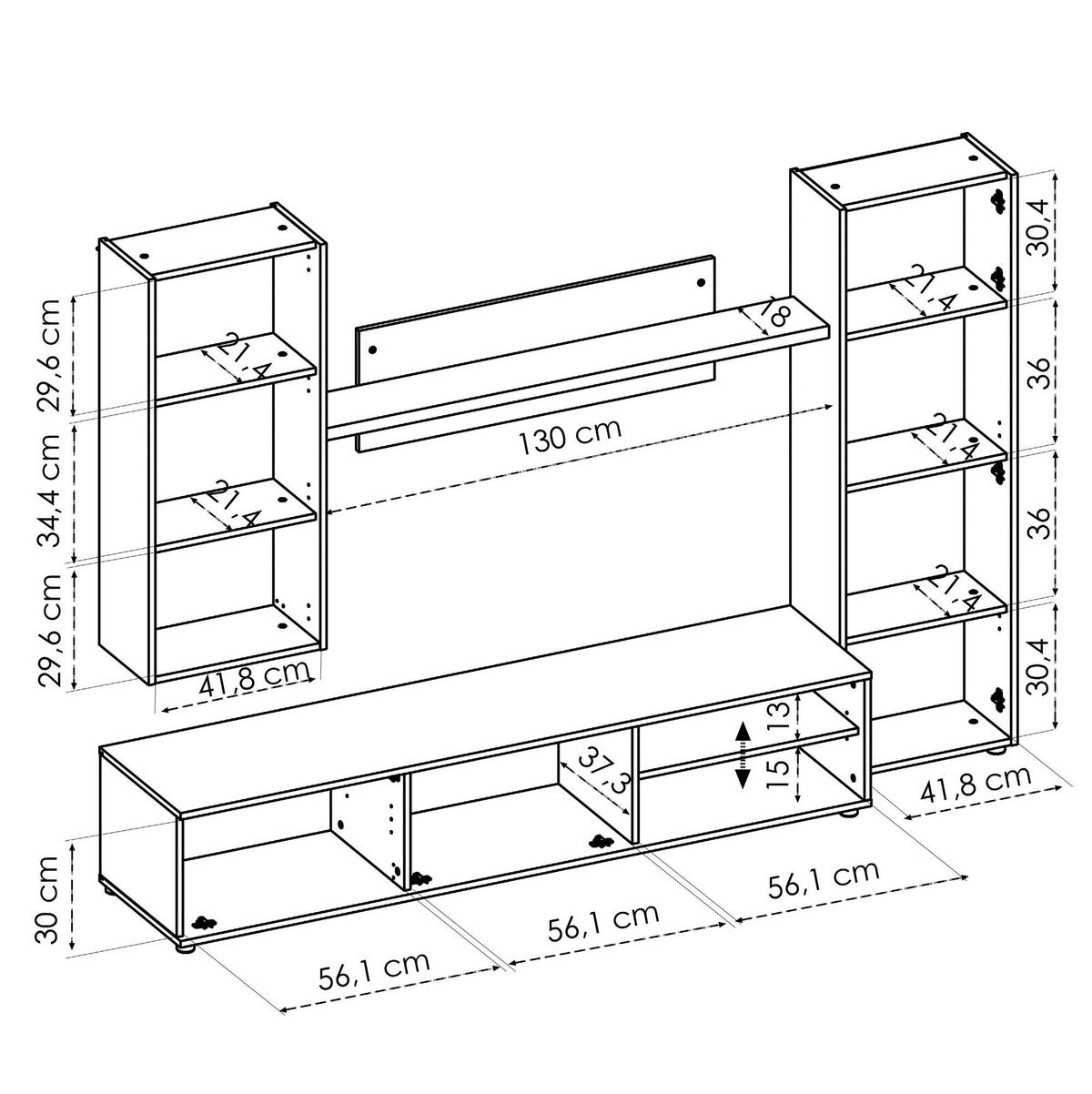 WOHNWAND Holz-Effekt Geknotete Eiche, Weiß 41x220h180 - Braun, Holzwerkstoff (220/180/41cm) - DMORA