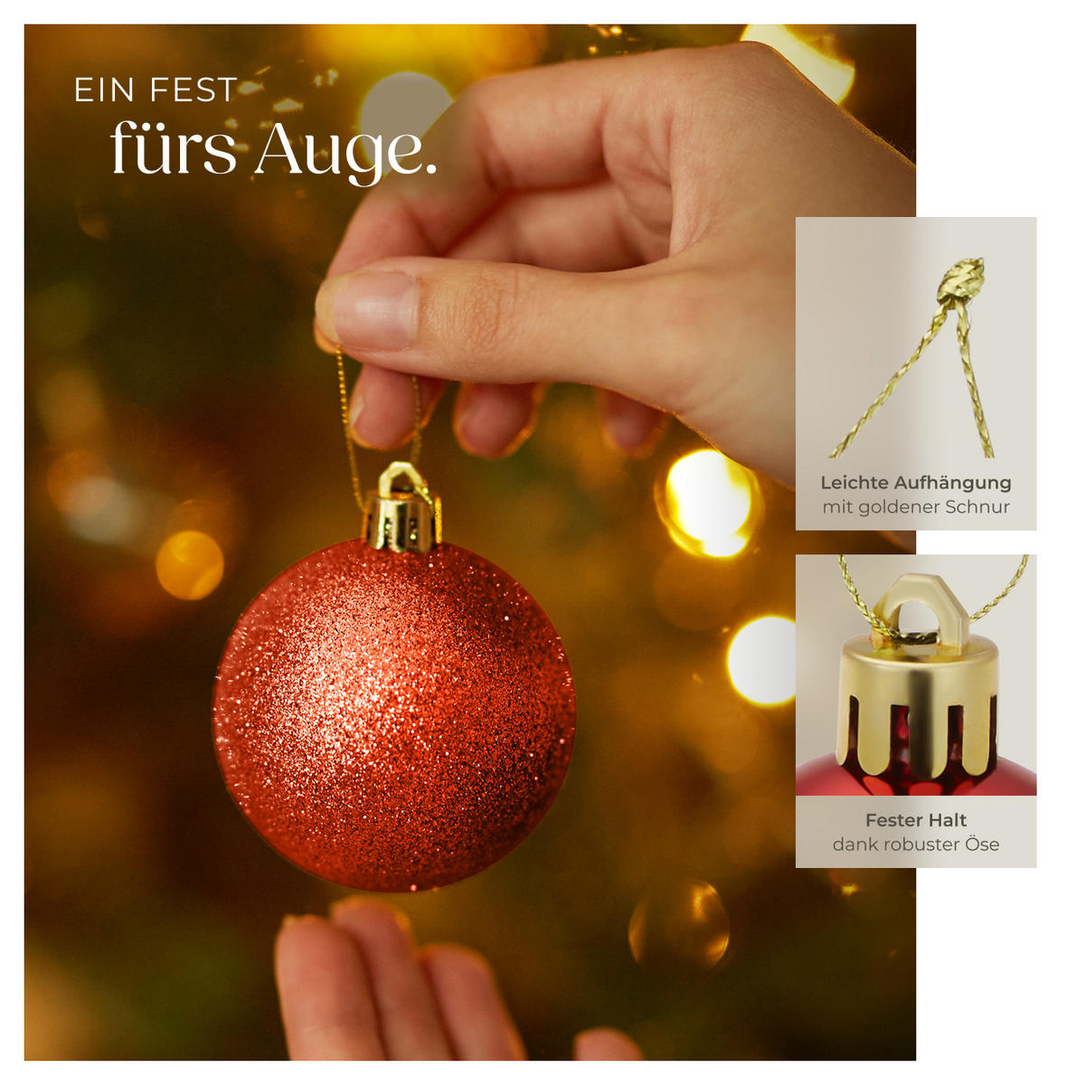 WEIHNACHTSKUGELN ,Durchmesser 4 cm,rot - Rot, Textil (4/4/4cm) - tectake