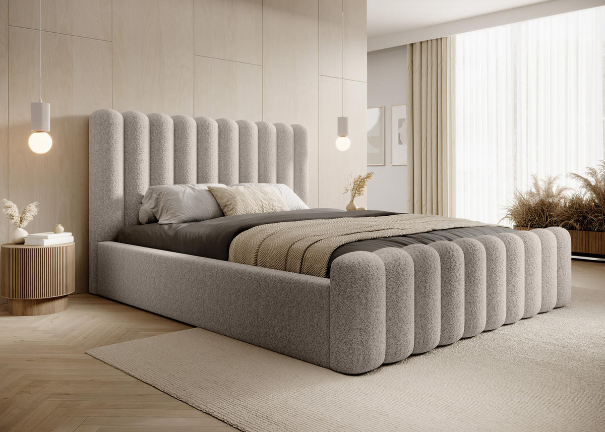 POLSTERBETT Elegantes Polsterbett Mona VII 200x200 cm – Bett mit Stauraum & Hochwertigem Wigo-Feeling, Beige - Beige/Schwarz, Holzwerkstoff/Kunststoff (200/200cm) - DomoHome