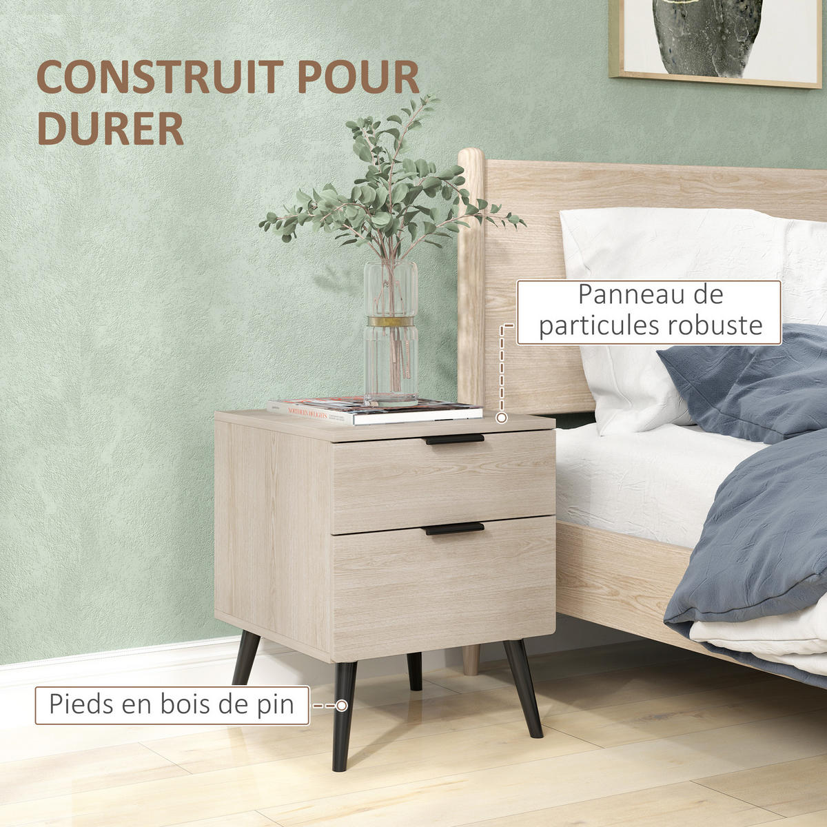 NACHTSCHRANK 2er-Set DE-12853 2-stöckige Schublade Eiche - Eichefarben, Holzwerkstoff (40/50/40cm) - ComfortXL
