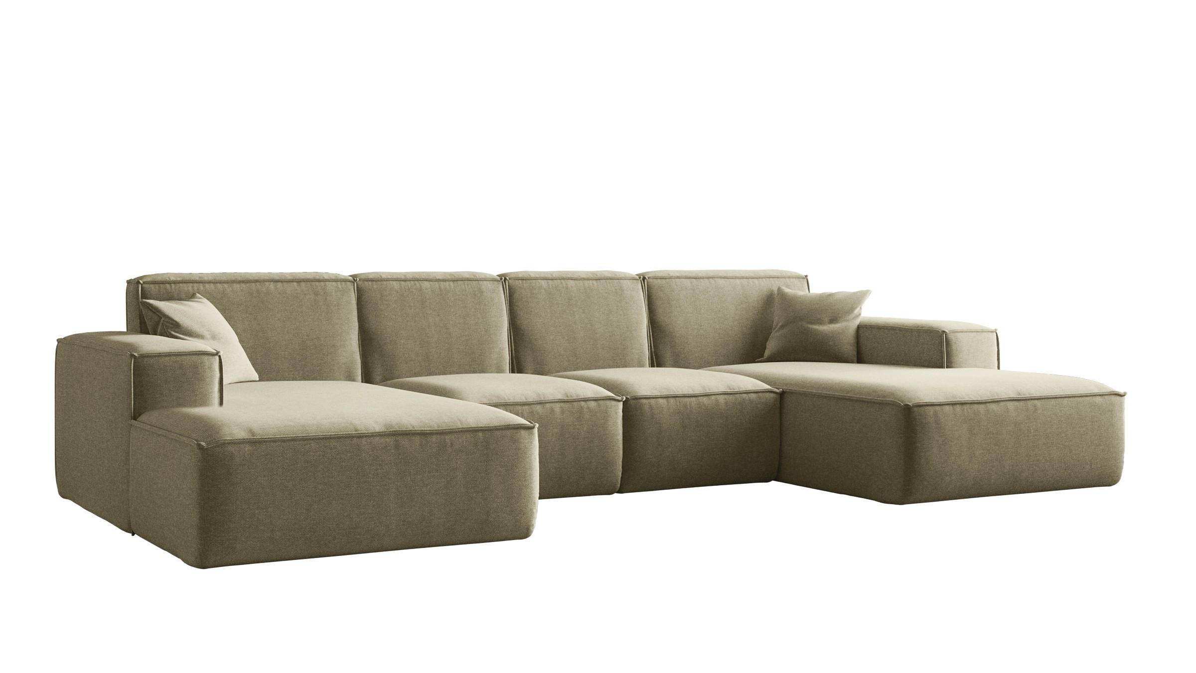 ECKSOFA U-Form Siena mit Stoff Maloy Olive - Olivgrün, Holz (344/165cm) - Kaiser Möbel