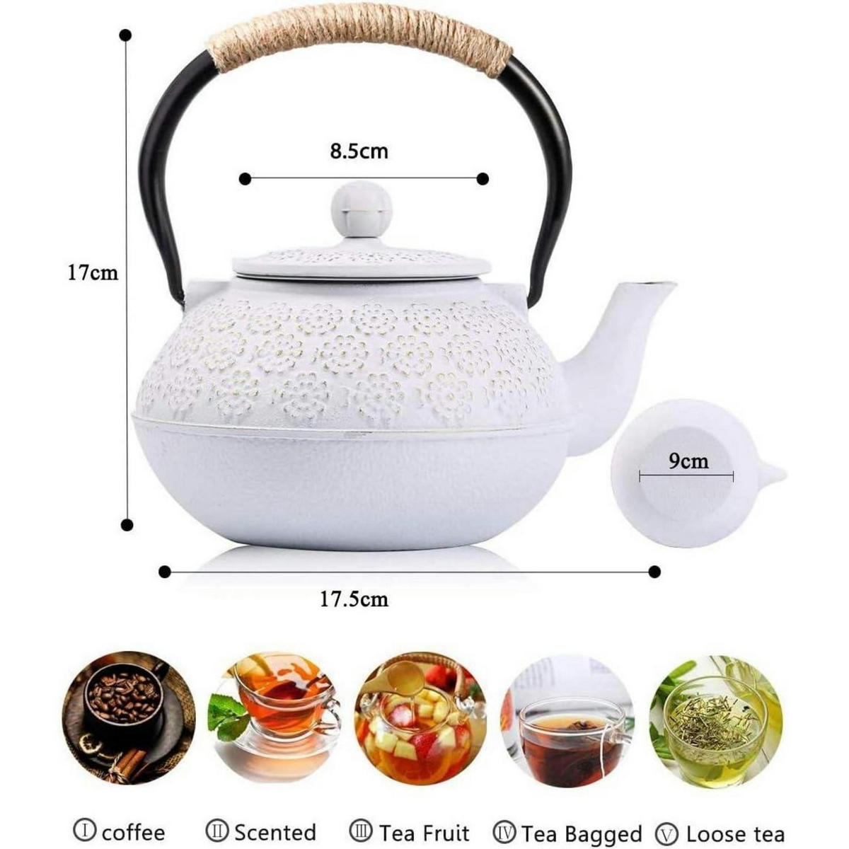 TEEKANNE Gusseisen 800 ml Sakura Weiß - Weiß, Metall (17/17.5cm)